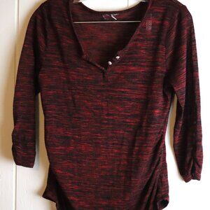 Vintage Y2K Derek Heart Red Black Striped Henley Silver Buttons Juniors Large